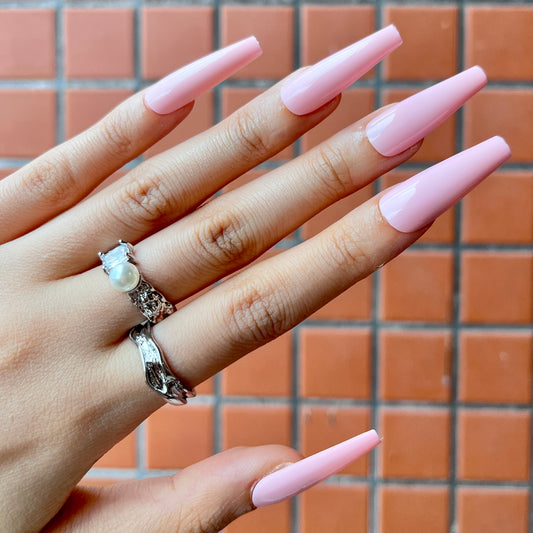 Pastel Color/ Solid Color Coffin Long Fake Nails Glossy Pink S468 Press ons Flase Nails Press On Nails Tips Salon
