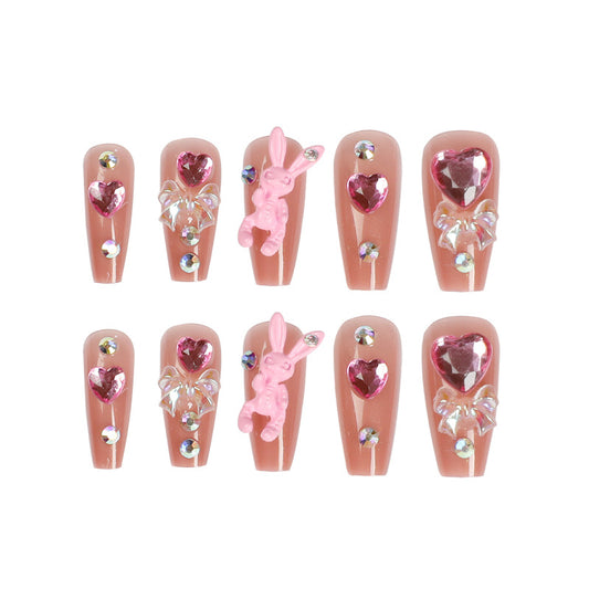 Y2K Style Coffin Long Fake Nails Pink Rabbit Press ons Flase Nails Press On Nails Tips Salon