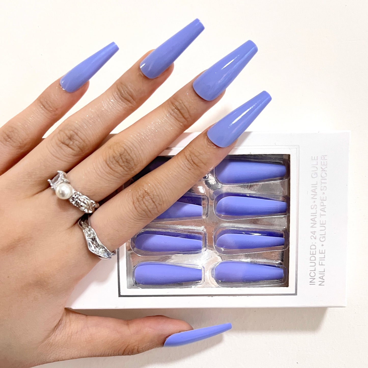Pastel Color/ Solid Color Coffin Long Fake Nails Matte Blue S467 Press ons Flase Nails Press On Nails Tips Salon