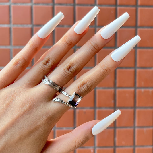 Pastel Color/ Solid Color Coffin Long Fake Nails Glossy Shining White Press ons Flase Nails Press On Nails Tips Salon