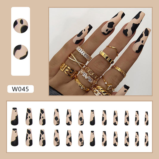 Art Design Coffin Cow Long Fake Nails Manicure Press On Nails