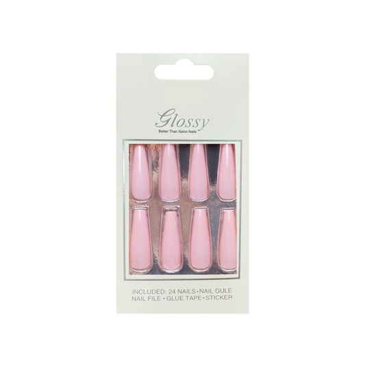 Pastel Color/ Solid Color Coffin Long Fake Nails Glossy Pink S468 Press ons Flase Nails Press On Nails Tips Salon
