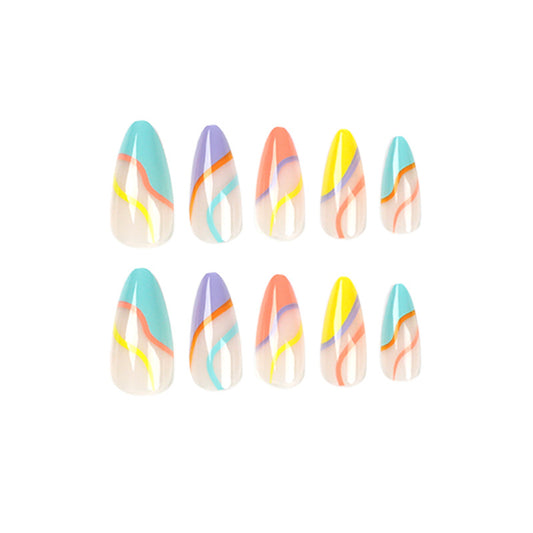 Swirl Effects Stiletto Mediun Fake Nails Rainbow Swirl Press ons Flase Nails Press On Nails Tips Salon