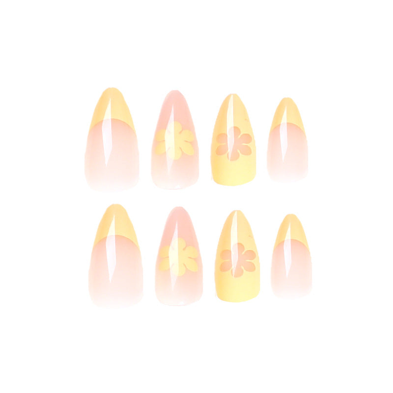French Tips/ Pretty Garden Stiletto Mediun Fake Nails Yellow Flower Press ons Flase Nails Press On Nails Tips Salon