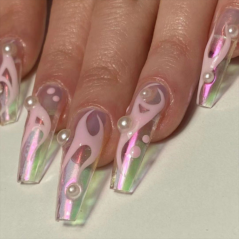 Universe Mystery Coffin Long Fake Nails Pink Space Press ons Flase Nails Press On Nails Tips Salon