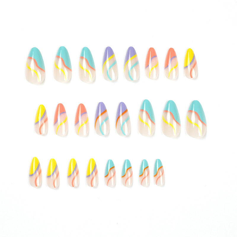 Swirl Effects Stiletto Mediun Fake Nails Rainbow Swirl Press ons Flase Nails Press On Nails Tips Salon