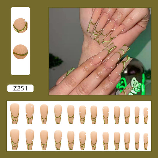 Swirl Effects Coffin Long Fake Nails Z251 Press ons Flase Nails Press On Nails Tips Salon